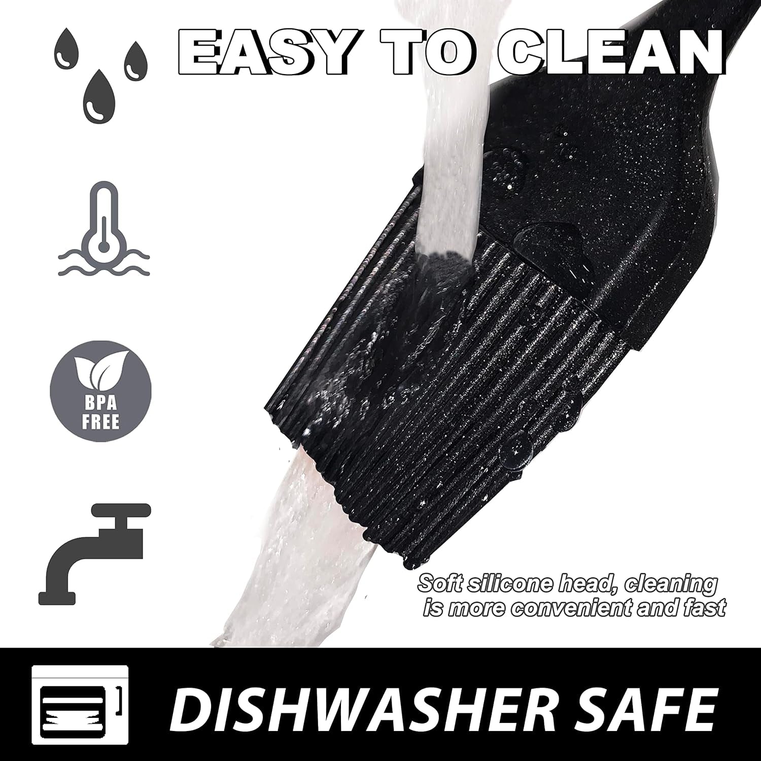 2 Pack Silicone Basting Pastry Brushes - Heat Resistant Brush with Soft Bristles, Hygienic One-Pieces Design, Marinade Brush Great in Baking for Spreading Oil Butter Sauce BBQ Grill (Black)