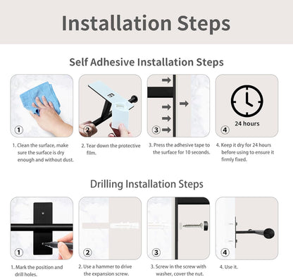 Double Roll Toilet Paper Holder, , Black Stainless Steel Toilet Paper Holder, Adhesive or Drilling Toilet Roll Holder Wall Mount for Bathroom (Black)