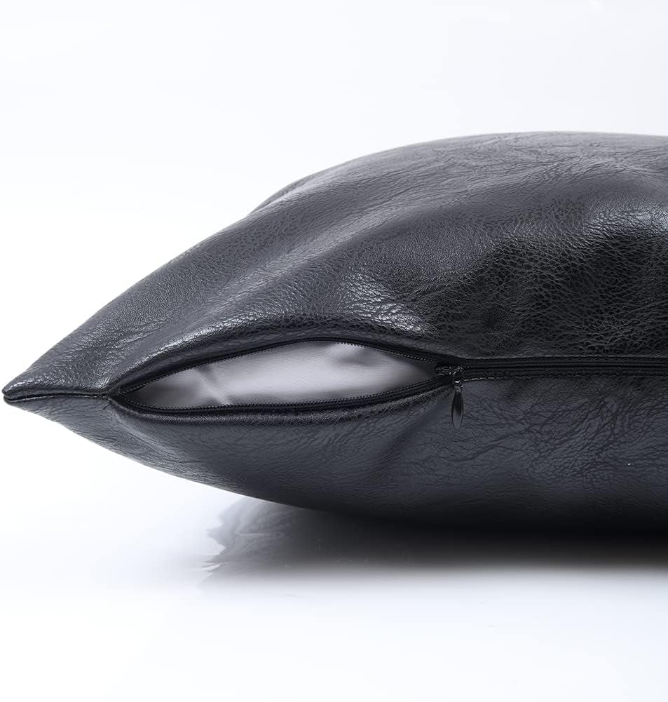 2 Packs Black Boho Faux Leather Decorative Throw Pillow Covers 16X16 Inch for Living Room Couch Bed Sofa, Rustic Modern Farmhouse Home Decor, Hand Stitched Square Cushion Case 40X40 Cm