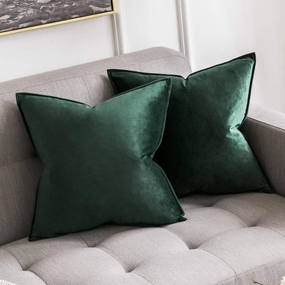 Pack of 2 Christmas Decorative Velvet Throw Pillow Cover Soft Army Green Pillow Cover Solid Square Cushion Case for Winter Sofa Bedroom Car 18X 18 Inch 45X 45Cm