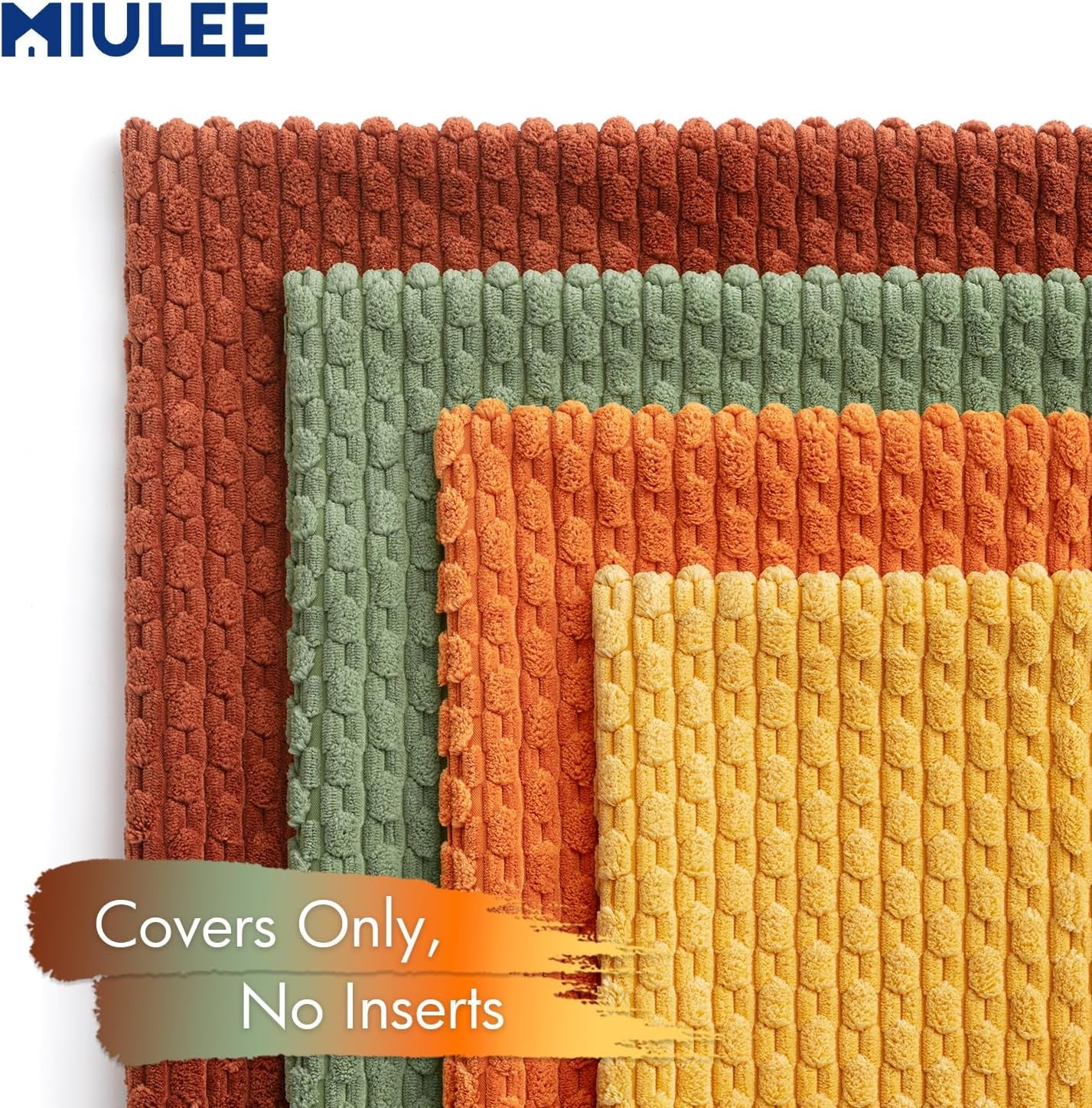 Set of 4 Fall Burnt Orange Corduroy Throw Pillow Covers - Boho Striped Decorative Cushion Cases for Couch, Bed, and Sofa - 18x18 Inch Farmhouse Home Decor