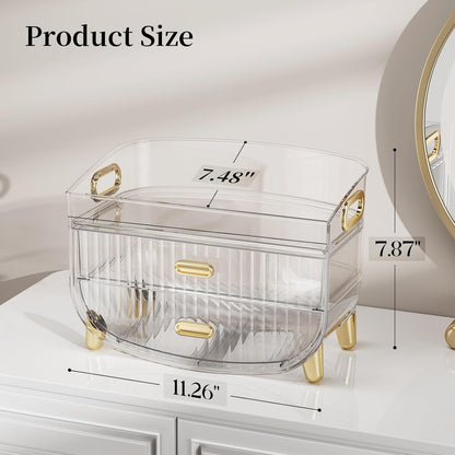 Makeup Organizer with Drawers, Bathroom Counter Organizers and Storage, Transparent Design Keeps Items Visible and Dust-Free, Simple and Stylish for Bath Linen Sets, Vanity, Skincare, Clear