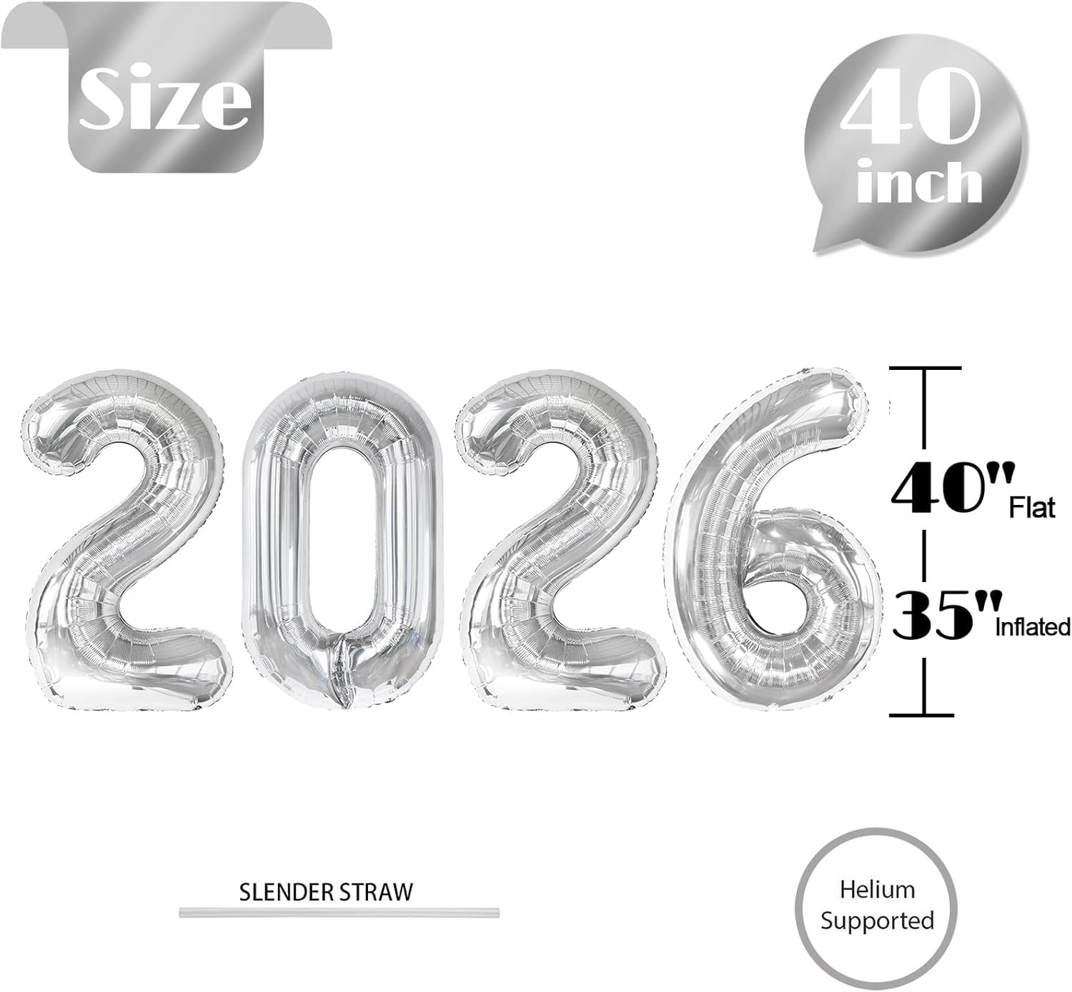 2026 Balloons, Silver 40 Inch 2026 Party Decorations New Year Nye Decorfor New Years Eve Party Supplies 2026, New Years Eve Party Balloons