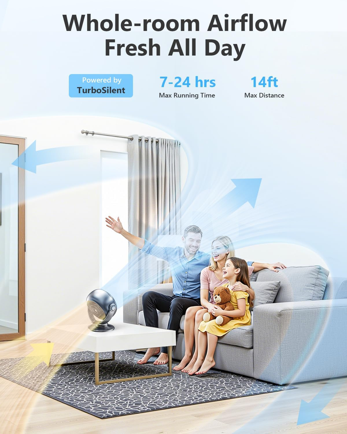 Desk Fan for Bedroom, 90°Oscillating Fan with 6000Mah Rechargeable, 10 Speeds 4H Timer 270°Tilt Adjustment, 28Db Ultra-Quiet Portable Personal Table Fans, Gifts for Women Men Home Office Summer