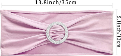 10 PCS Spandex Stretch Chair Sashes Bows for Wedding Reception- Universal Elastic Chair Cover Bands with Buckle Slider for Banquet, Party, Hotel Event Decorations Light Pink Sashes