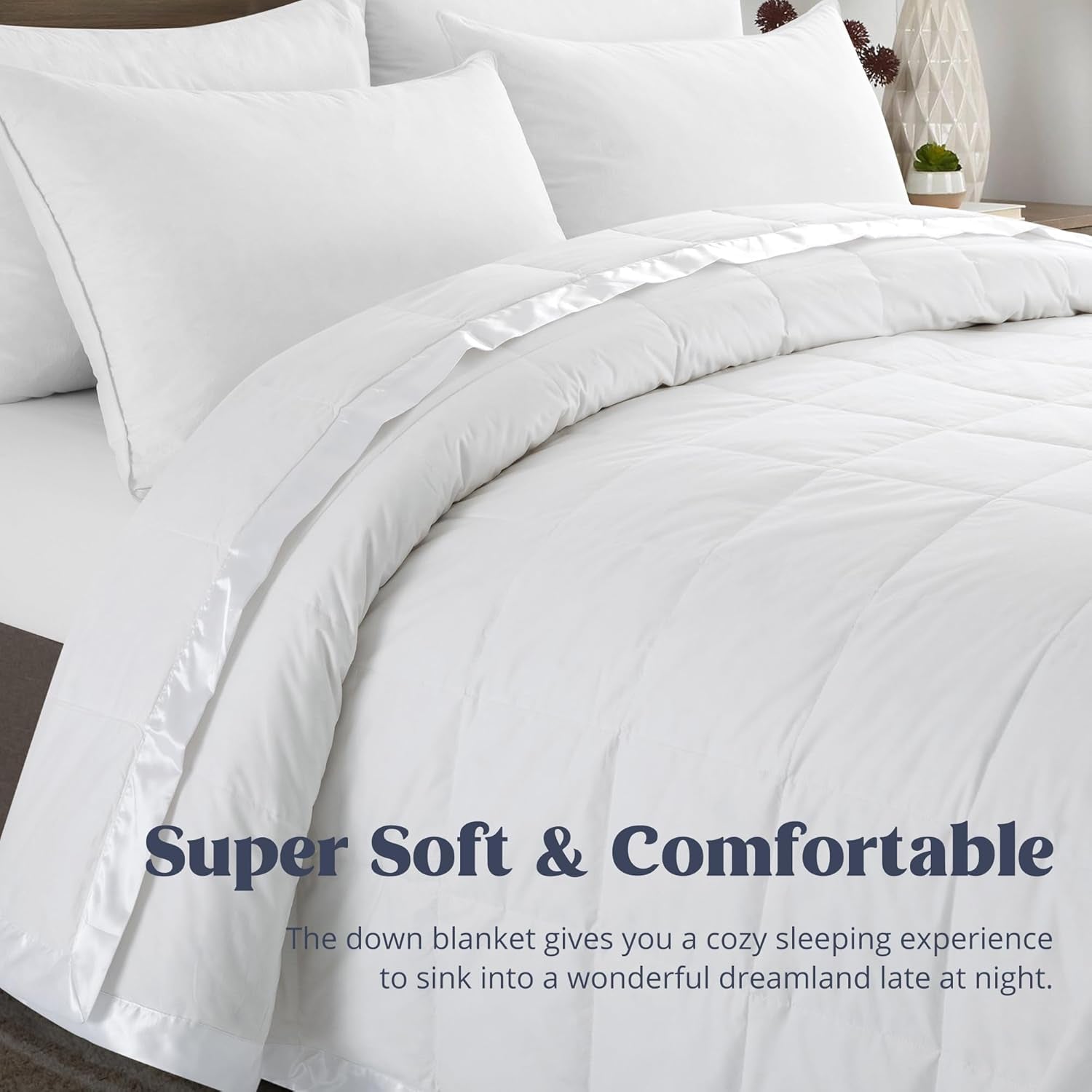 ® Blankets King Size - Soft Lightweight down Blanket for All Seasons, Cozy Warm Luxury Bed Blanket with Satin Trim, Cotton Cover, White (108"X90")