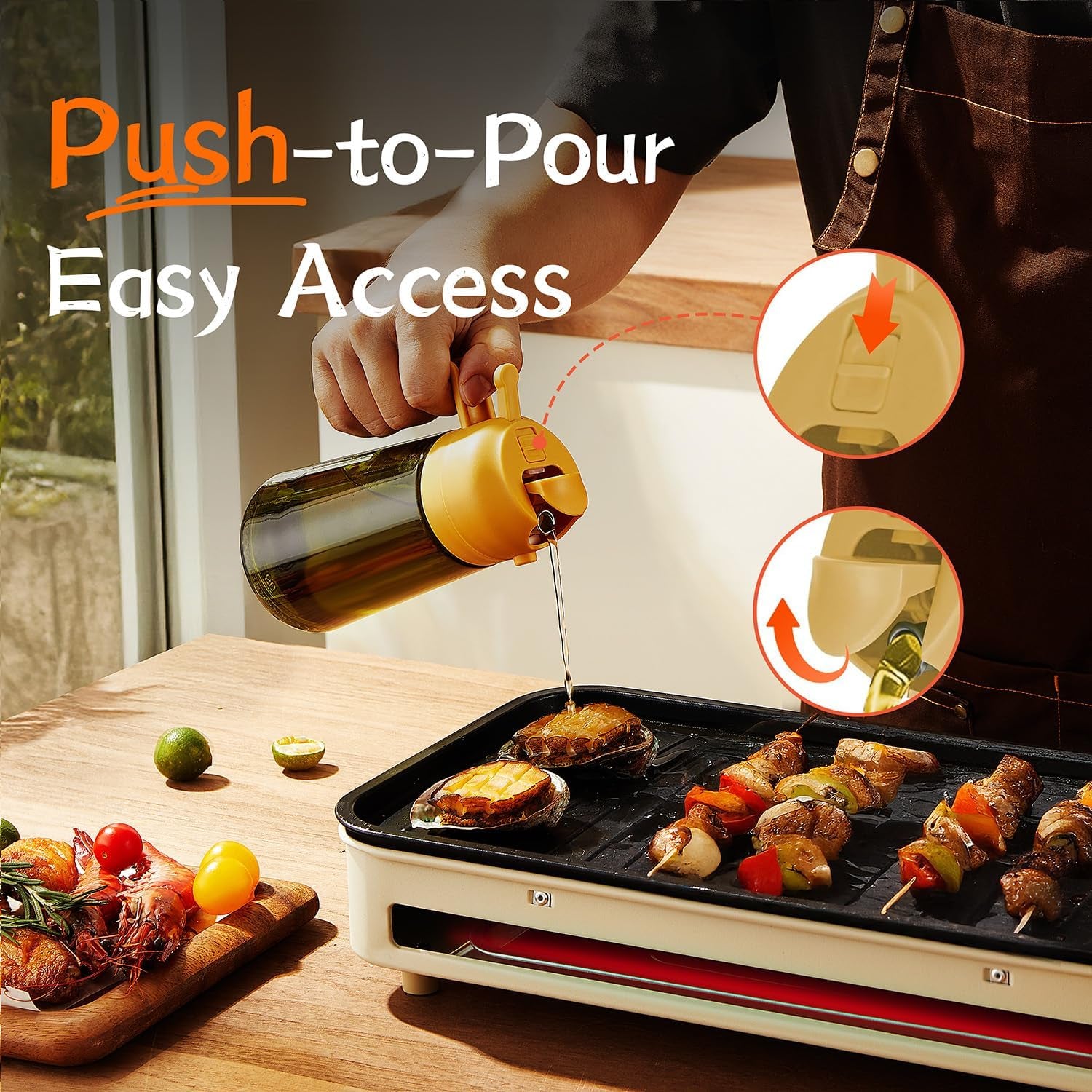 - Original 16Oz/470Ml Olive Oil Dispenser Bottle for Kitchen Gadgets and Air Fryer Accessories - Olive Oil Sprayer for Cooking W/Stickers - Yellow