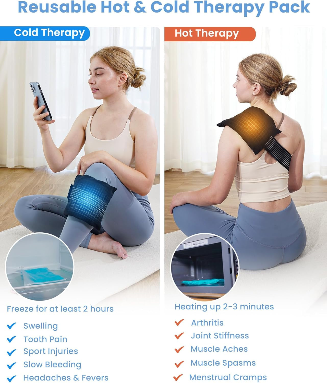 2 Ice Packs for Injuries Reusable, Cold and Hot Packs for Injuries, Joint Pain, Muscle Soreness, and Body Inflammation, Adjustable Ice Packs Wraps for Knees, Back, Shoulders, Arms, and Legs