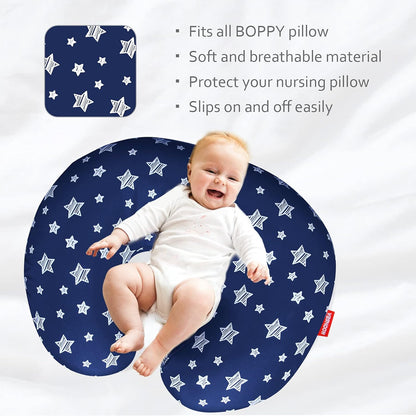 2 Pack Nursing Pillow Cover Grey and Navy for Infant, Snug Fits Boppy Nursing Pillows, Breastfeeding Nursing Pillow Slipcovers Super Soft, for Breastfeeding Moms, Navy & Gray Star