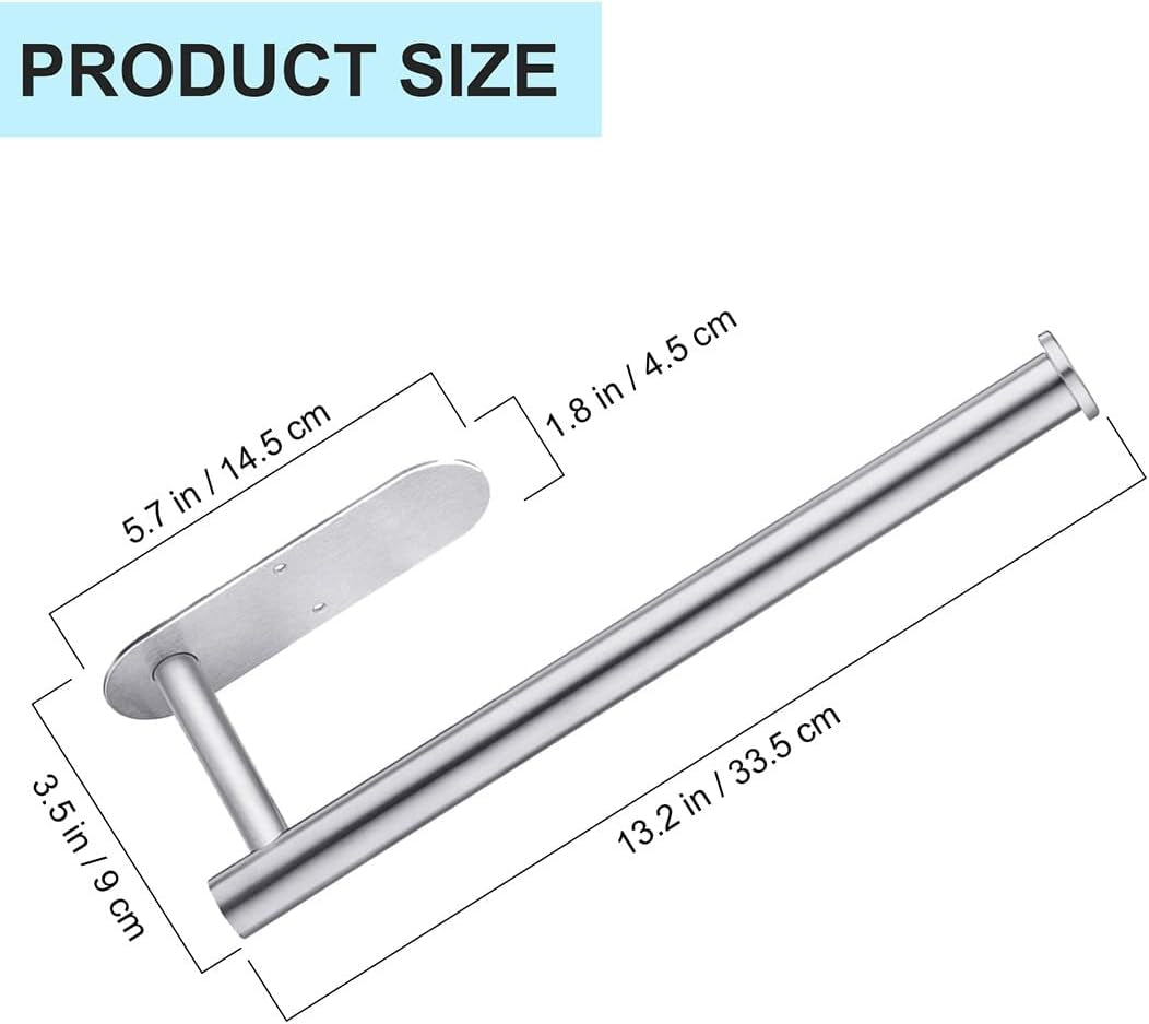 Under-Cabinet Stainless Steel Paper Towel Holder - 2 Pack Wall Mount for Kitchen, Bathroom, and RV with Self-Adhesive and Screw Installation (Silver)
