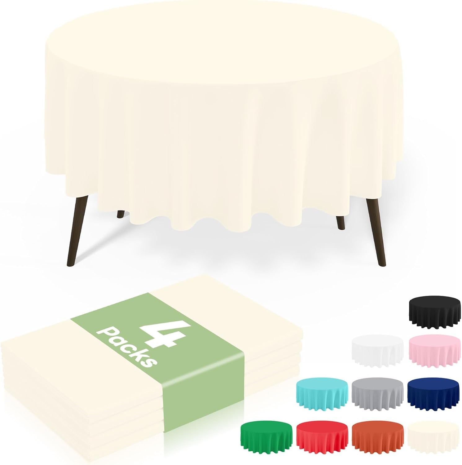 4 Packs Disposable Plastic Table Cloth, 84" round Waterproof Tablecloth, Leakproof & Sturdy Decorative Table Covers for Picnic, Party and Outdoor, Beige