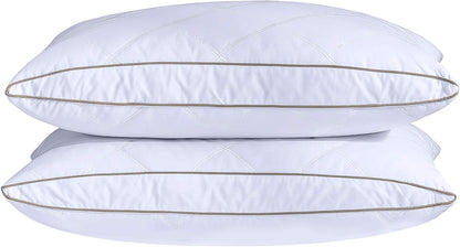 ® Natural Goose down Feather Pillows for Sleeping Oval Gusseted Feather down Pillow 100% Cotton Pillow Cover with Leaf Quilting King Set of 2