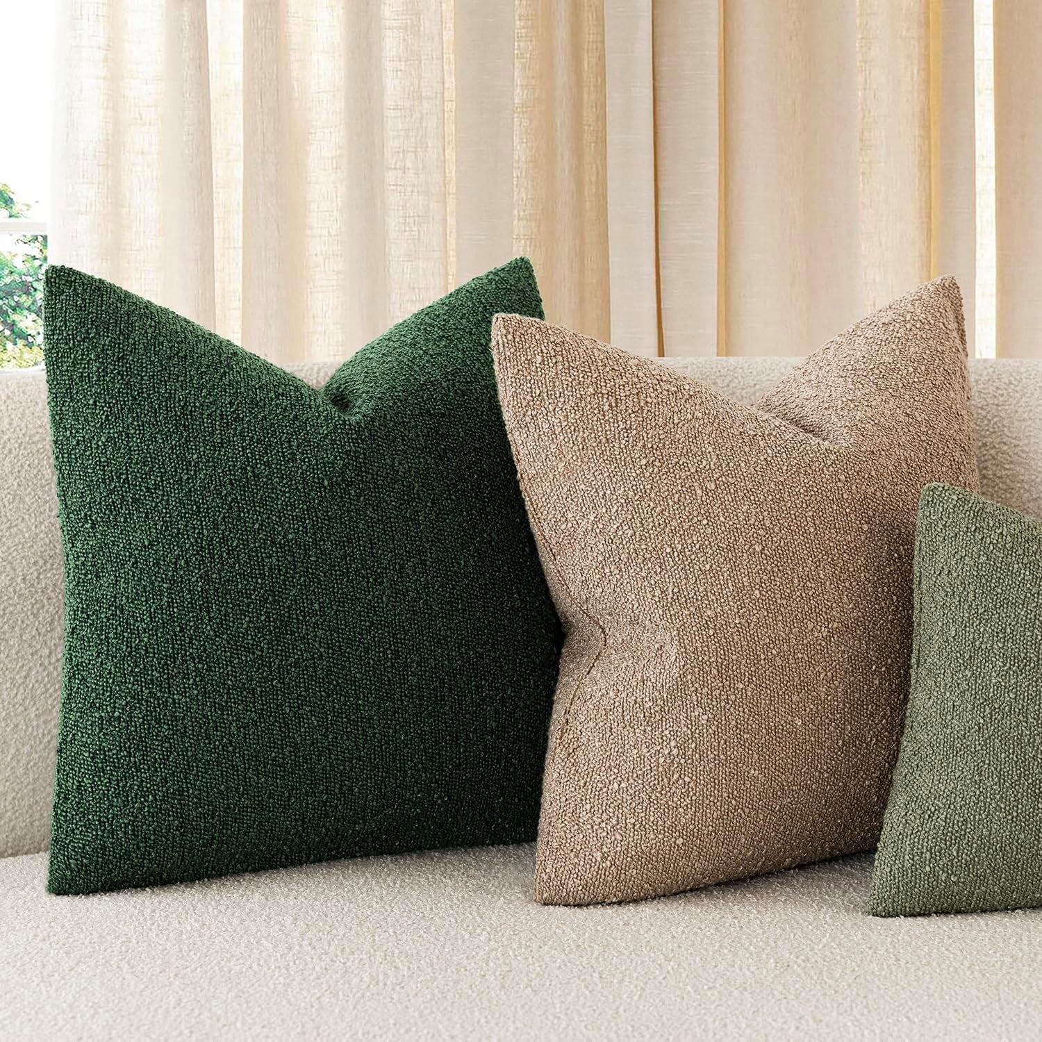 Decorative Textured Boucle Throw Pillow Covers Accent Solid Pillow Cases Neutral Soft Cozy Couch Cushion Case for Chair Sofa Bedroom Living Room Home Decor 16X16 Inch,1Pc,Pine Green
