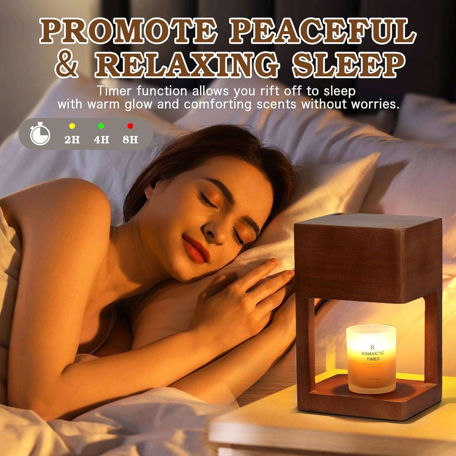 Candle Warmer Lamp Wood with Timer, Dimmable Electric Candle Lamp Warmer for Jar Candles, 2*35 Watt Bulb, Birthday Gifts for Women, Gifts for Mom, Decorative Wooden Candle Lamp for Bedroom Home Decor