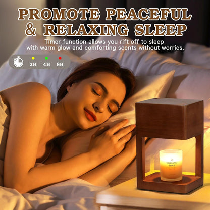 Candle Warmer Lamp Wood with Timer, Dimmable Electric Candle Lamp Warmer for Jar Candles, 2*35 Watt Bulb, Birthday Gifts for Women, Gifts for Mom, Decorative Wooden Candle Lamp for Bedroom Home Decor