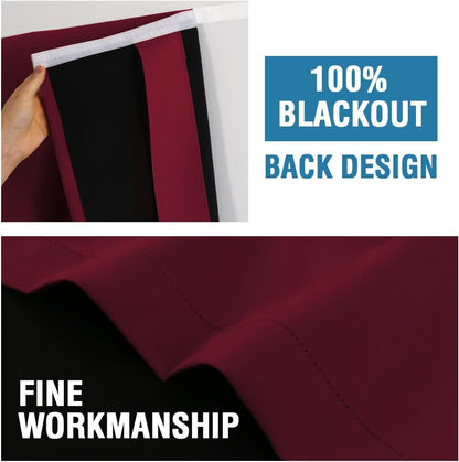 100% Blackout French Door Curtain Privacy Light Blocking Curtain for Sliding Glass Door Thermal Insulated Tie up Shade, 26X40 Inches, 1 Panel, Burgundy