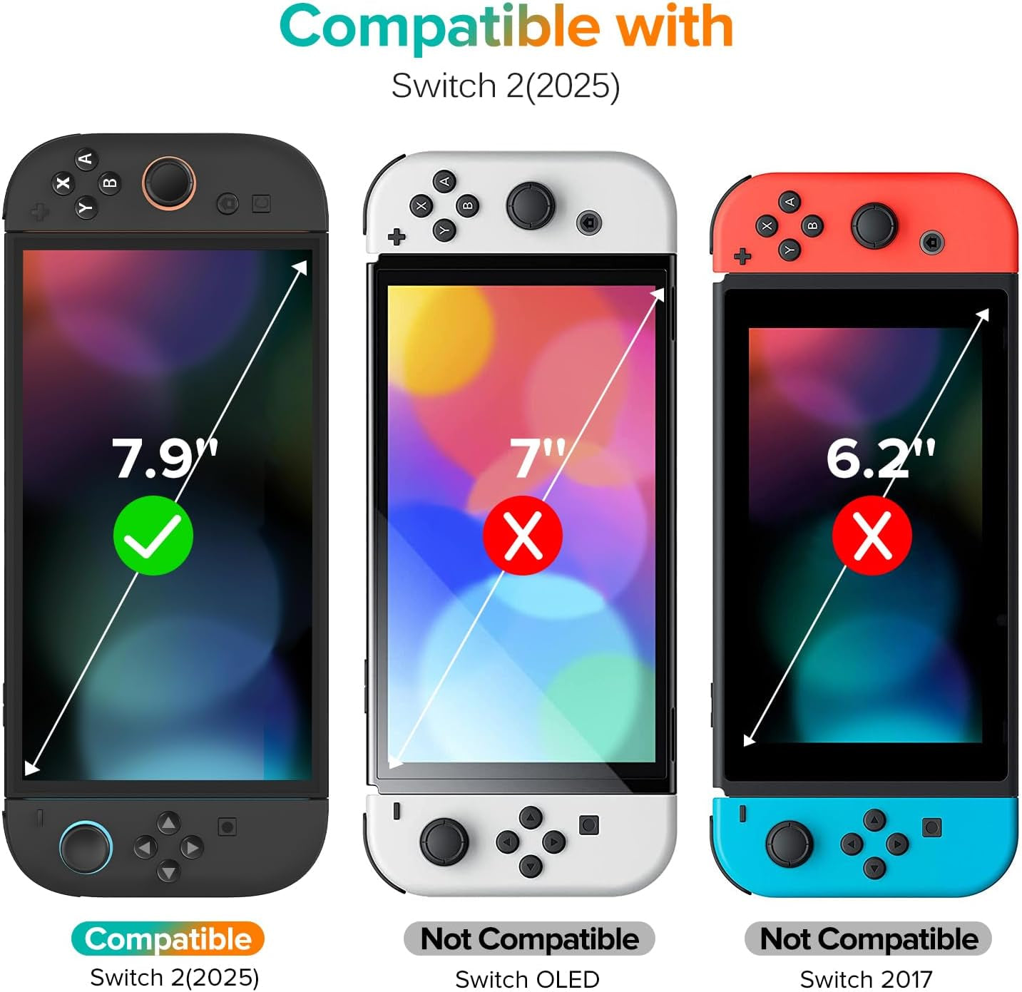 3-Pack Screen Protector Tempered Glass for Nintendo Switch 2 Model 2025, Transparent HD Clear Anti-Scratch Screen Protector Accessories for Nintendo Switch 2, [7.9 Inch]