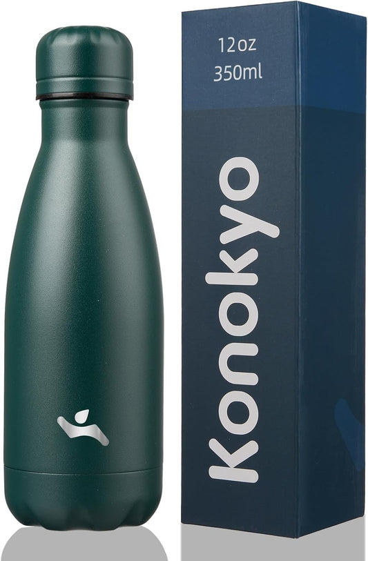 Insulated Water Bottles,12 Oz Double Wall Stainless Steel Vacumm Metal Flask for Sports Travel,Army Green