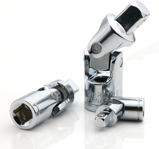 Universal Joint Set, Joint Adapter Ratchet Socket, Universal Sleeve Manual Tool Designed for All the Hexagonal Side Handle, 1/4-Inch, 3/8-Inch, 1/2-Inch Drive Set, 3-Piece, Chrome Vanadium Steel