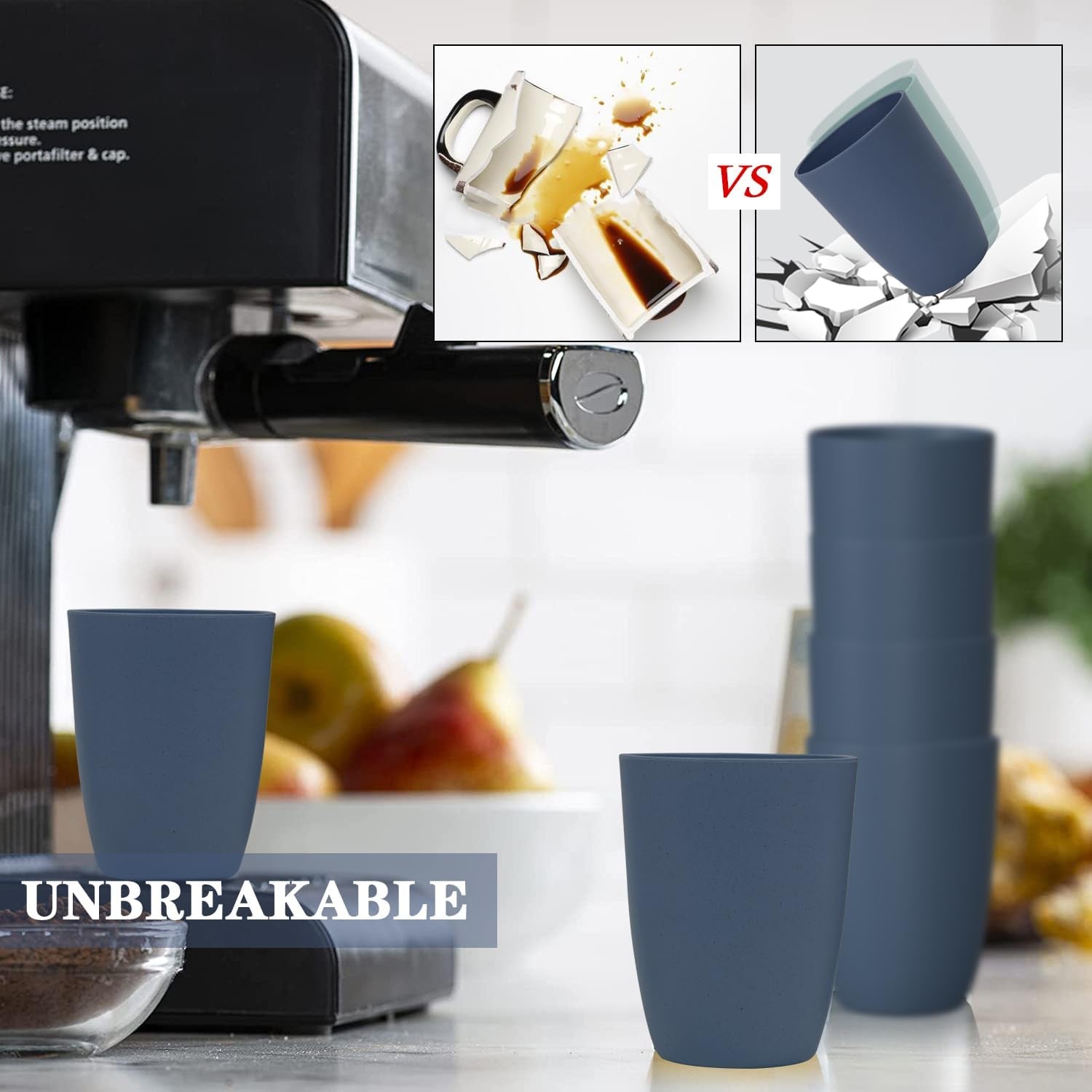 Premium Navy Blue Wheat Straw Drinking Cups - Set of 8, 20 Oz, BPA Free, Dishwasher and Microwave Safe, Durable, Unbreakable, Recyclable