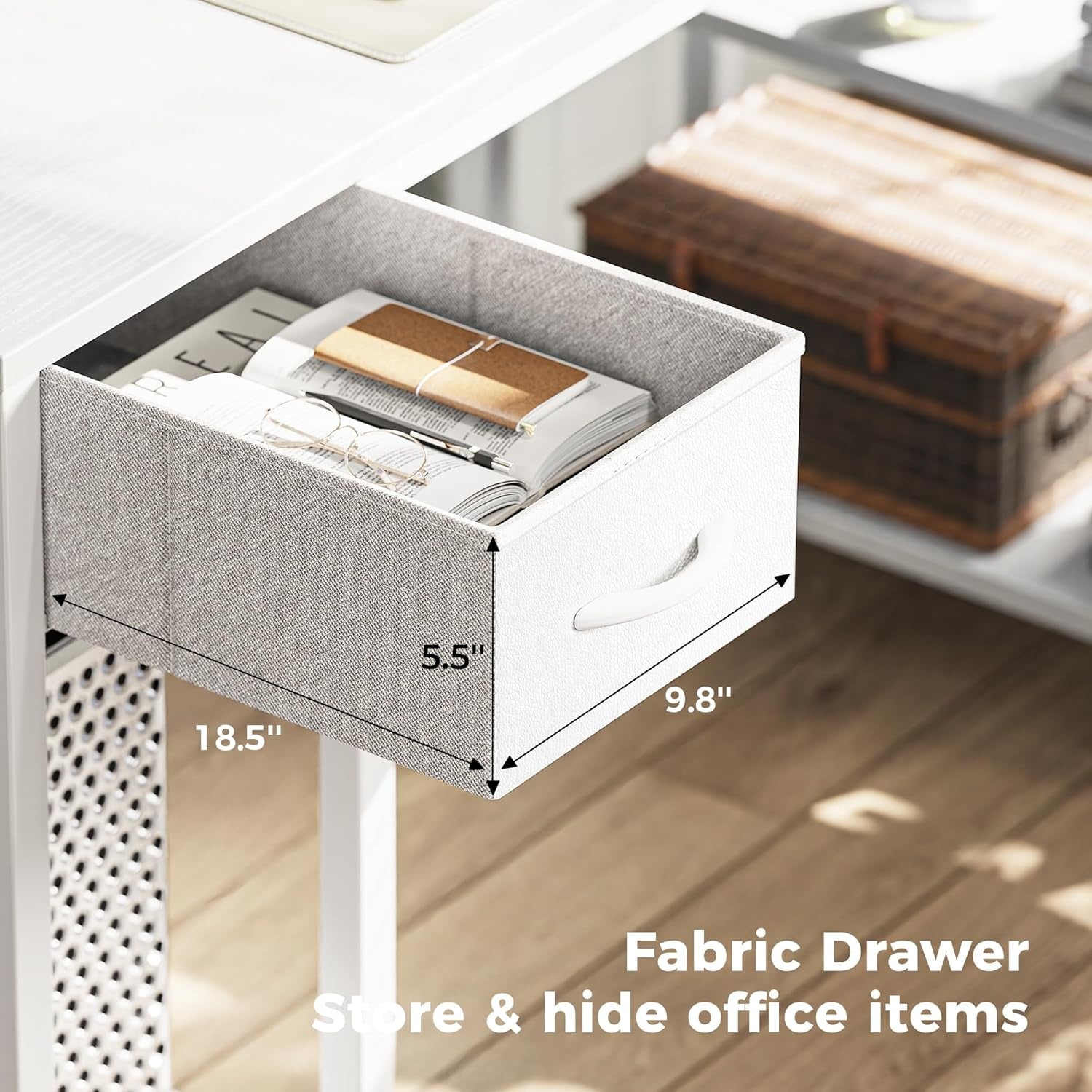 47-Inch Reversible L-Shaped Desk with LED Lighting and Power Outlets, Featuring Shelves, Monitor Stand, Drawer, and PU White Finish for Home Office and Gaming Use