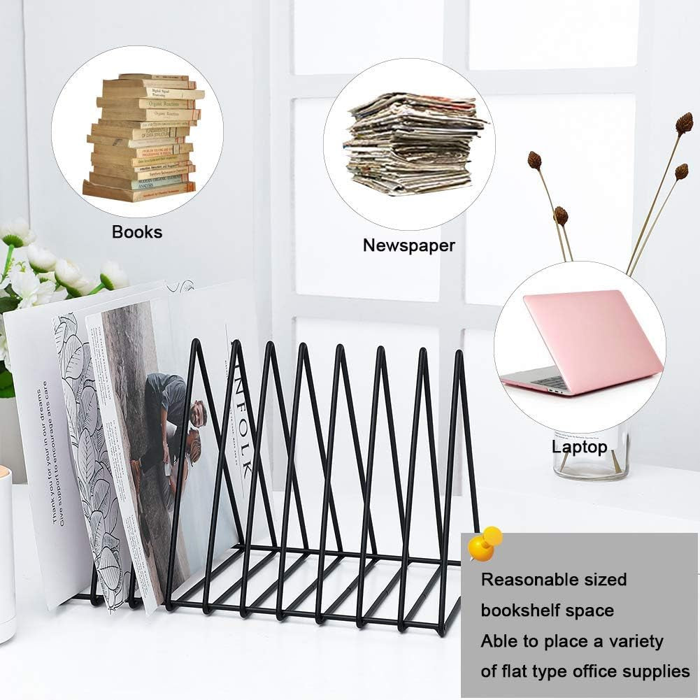 Triangle Desk Organizer - Metal Wire Magazine Holder, 10 Sections, Decorative File Folder Organizer, Vinyl Record Storage, Office File Holder - Black