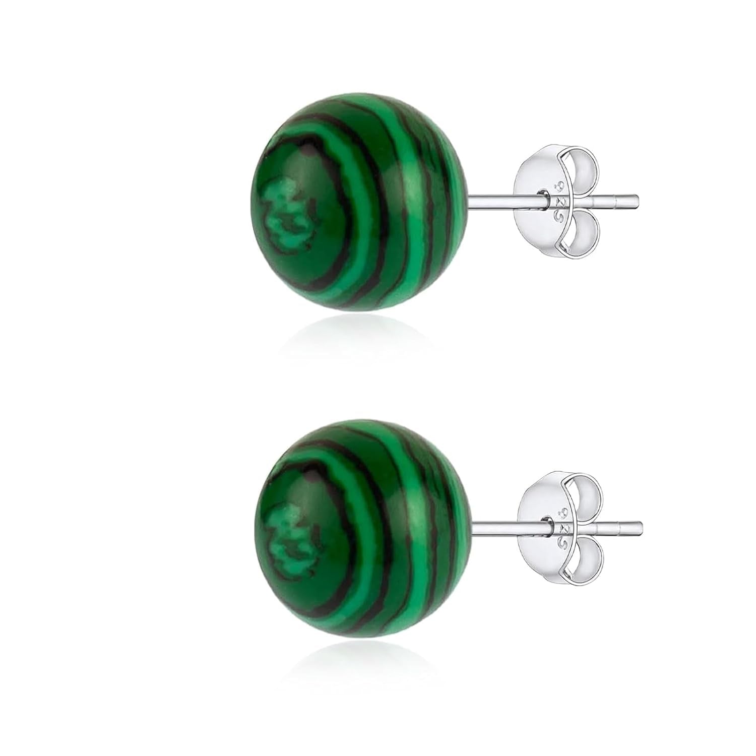 Mother'S Day Handmade Natural Stone Earrings 8Mm Handmade Healing Earrings Green Peacock Stone Stud Earrings Jewelry Gifts for Women (Malachite)