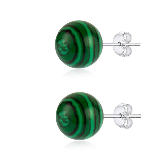 Mother'S Day Handmade Natural Stone Earrings 8Mm Handmade Healing Earrings Green Peacock Stone Stud Earrings Jewelry Gifts for Women (Malachite)
