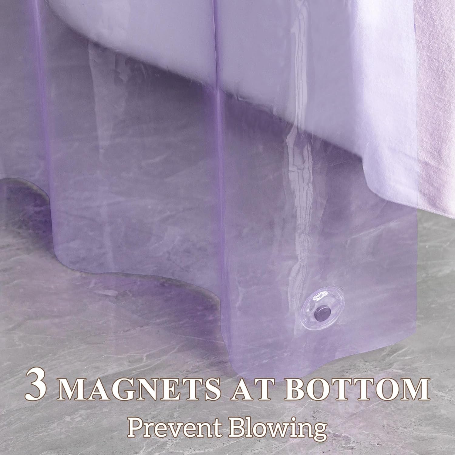 No Hook Clear Lavender Shower Curtain or Liner - Soft EVA 10G Extra Heavy Duty Shower Curtain with 3 Magnets for Bathroom, Standard Size 71" X 74", Clear Lavender