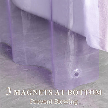 No Hook Clear Lavender Shower Curtain or Liner - Soft EVA 10G Extra Heavy Duty Shower Curtain with 3 Magnets for Bathroom, Standard Size 71" X 74", Clear Lavender
