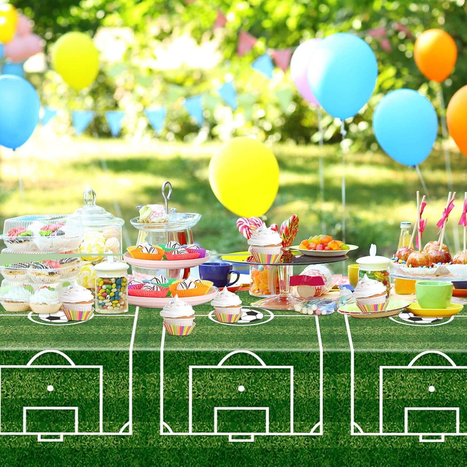 2 Pack Soccer Plastic Tablecloth Soccer Party Decorations Soccer Grass Disposable Rectangle Table Cover for Soccer Theme Birthday Party Decoration 54 X 108 Inch