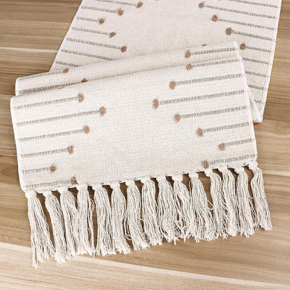 13 X 60 Inches Long Boho Table Runner with Tassels for Dining Room Kitchen Home Farmhouse Coffee Table Décor, Thanksgiving Christmas Decor, Modern Neutral Table Runners
