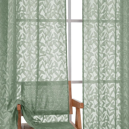 Sage Green Sheer Curtains 84 Inches Long 2 Panels Set, Light Filtering Soft Airy Leaf Elegant Sheer Curtains for Bedroom Living Room, 42Wx84L Inches, 2 Panels