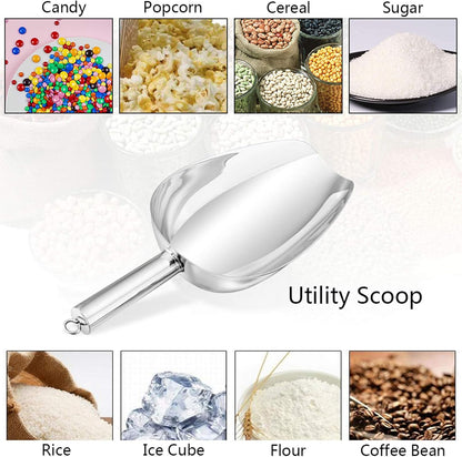 Food Ice Scoop, Stainless Steel Scoop, Metal Candy Popcorn Flour Utility Scooper for Wedding Party Bar Kitchen Bath, Heavy Duty & Dishwasher Safe, (24Oz, 1Pc)