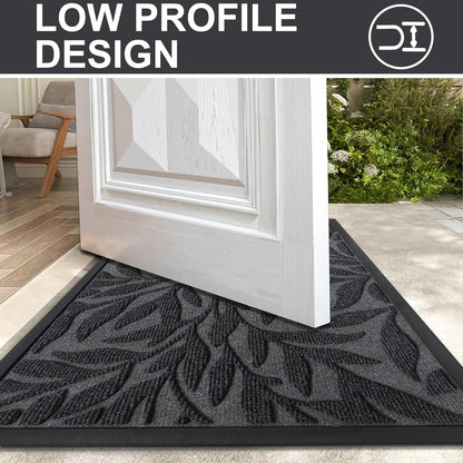 Front Door Mat Indoor Outdoor Entrance, Heavy Duty Natural Rubber, Trap Dirt and Moisture, Non-Slip Doormats, Low Profile, Easy Clean Patio Porch Entryway Mat, 29.5X17, Grey