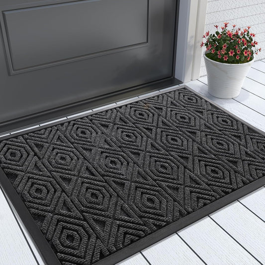 Front Door Mat outside Entrance, Heavy Outdoor Indoor Natural Rubber Welcome Mat, Non Slip, Stain & Fade Resistant, Low Profile, Easy Clean Patio Floor Mat, Waterproof, 29.5 X 17, Black