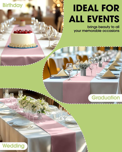 Dusty Pink Plastic Table Runners - 10 Pack, 14'' X 108'', Water Resistant & Disposable Centerpiece Decorations for Table Cloth, Wedding, Birthday, Holiday, Baby Shower, Party, Home Decor