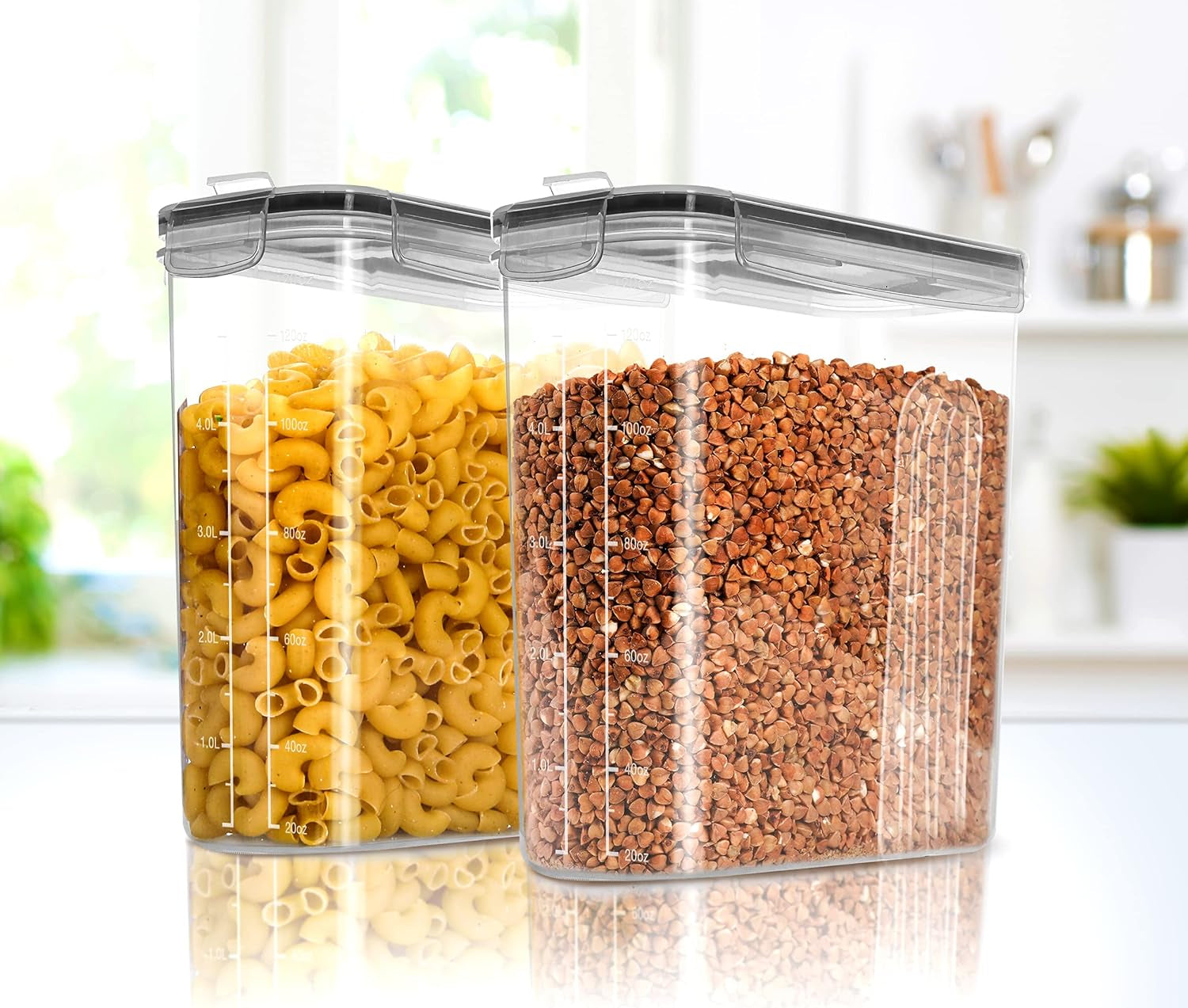 Cereal Containers Storage - Liter Airtight Food Storage Containers & Cereal Dispenser for Pantry Organization and Storage (Clear, 4 Liter Pack of 4)