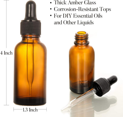 12 Pcs, 1 Oz Amber Dropper Bottles W/ 3 Stainless Steel Funnels & 1 Long Glass Dropper - 30Ml Glass Bottles with Eye Droppers, Leakproof Essential Oils Bottle for Health, Personal Care & Beauty