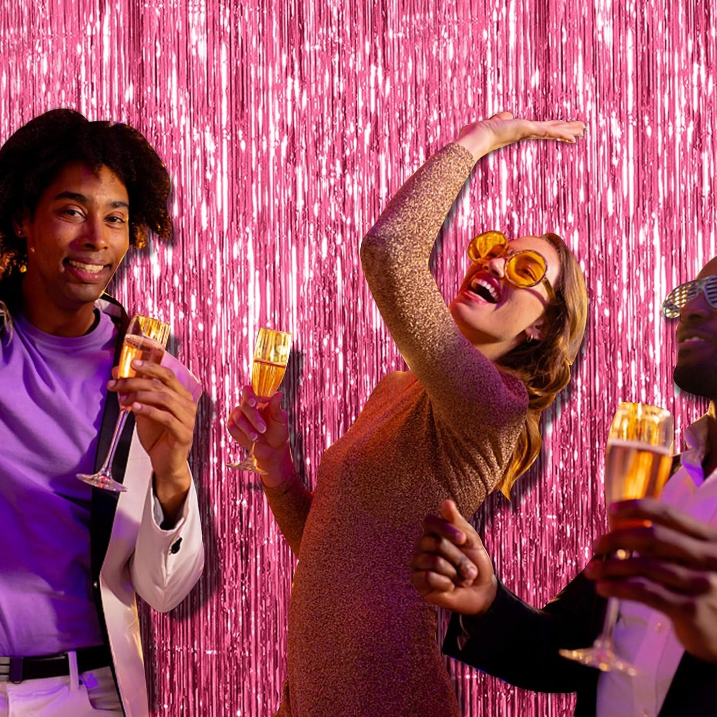 2 Pack Pink Backdrop Party Decorations Tinsel Curtain Party Backdrop Foil Fringe Birthday Decorations Photo Booth Streamer Backdrop Pink Theme Bachelorette Graduation Decor