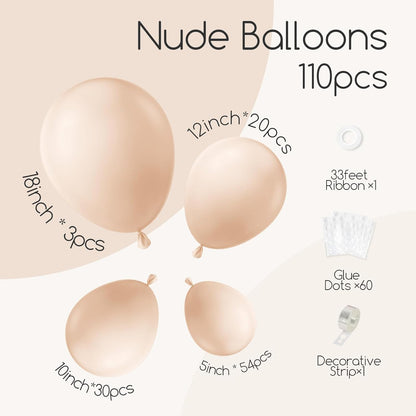 110Pcs Nude Balloon Arch Garland Kit, 18 12 10 5 Inch Apricot Balloons Different Sizes for Birthday Party Decorations