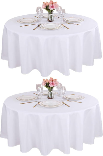 2 Packs White round Tablecloth 70 Inches White Polyester Table Cloths Circle Stain and Wrinkle Resistant Tablecloths for round Tables Washable Fabric Table Covers for Wedding Banquet Parties