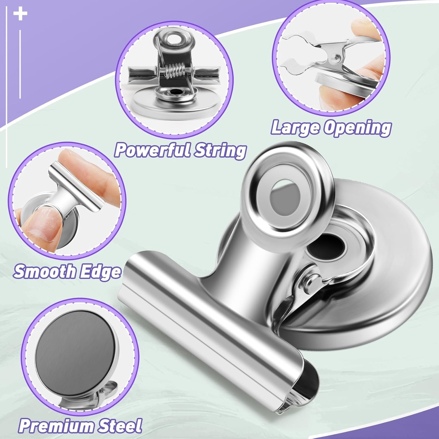 Heavy-Duty Magnetic Clips, 60-Pack Refrigerator and Whiteboard Magnets for Office, Classroom, and Home (Silver)