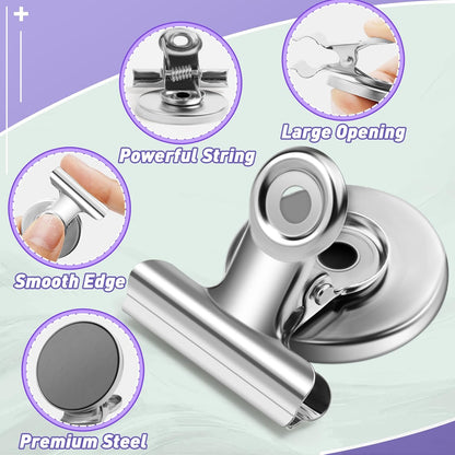 Heavy-Duty Magnetic Clips, 60-Pack Refrigerator and Whiteboard Magnets for Office, Classroom, and Home (Silver)