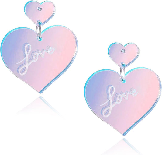 Pink Heart Earrings, Acrylic Lover Heart Dangle Earrings Lover Earrings Pink Earrings for Women Hoop Earrings Jewelry