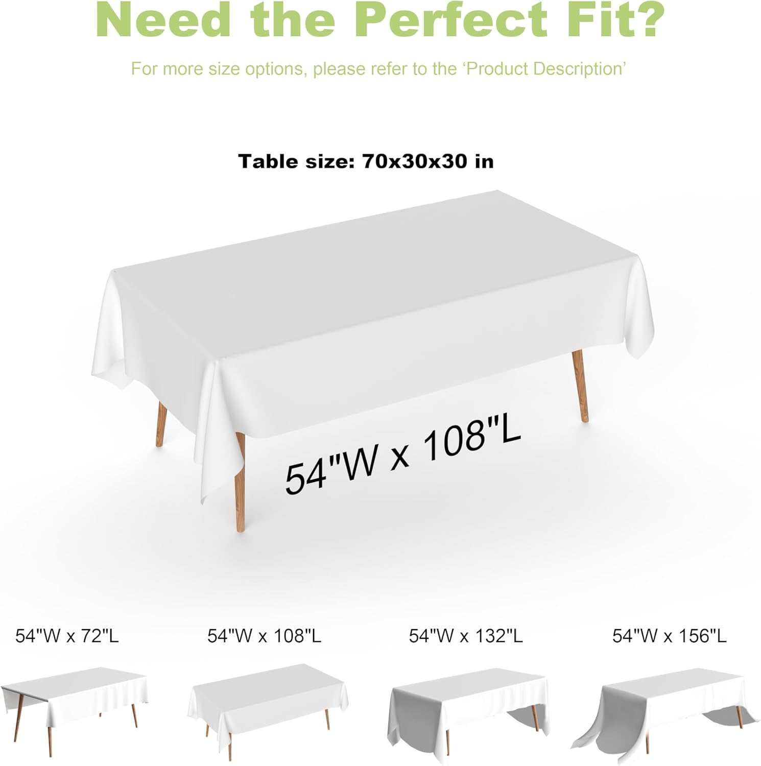 Plastic Tablecloth Disposable, 4 Pcs - 54" X 72" Table Cloth Rectangle Table, Waterproof, Suitable for Parties, Picnics, Weddings, and Camping(White)