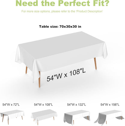 Plastic Tablecloth Disposable, 4 Pcs - 54" X 72" Table Cloth Rectangle Table, Waterproof, Suitable for Parties, Picnics, Weddings, and Camping(White)