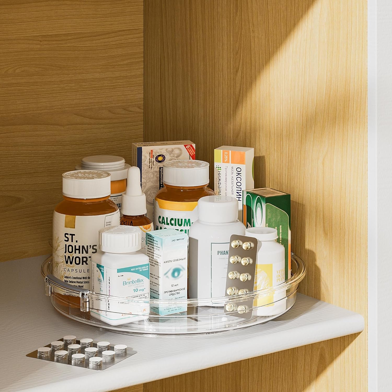 2 Pack Lazy Susan Organizer 9.25 Inch Lazy Susan Turntable for Cabinet, Rotating Spice Organization for Cabinet, Kitchen, Table Top, Countertop, Pantry Fridge Organizers and Storage, Clear