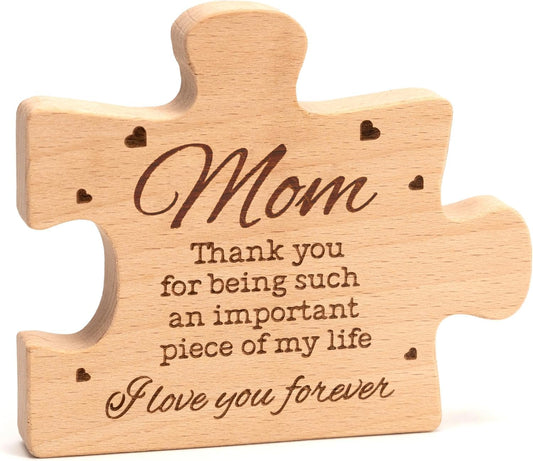 Mom Puzzle Piece Gift, Mothers Day Puzzle Block Solid Natural Wooden Engraved Gifts for Mom, Best Presents for Moms, Best Mom Ever Gifts, Mothers Day Decor for Mother'S Day, Birth Day, Chritsmas