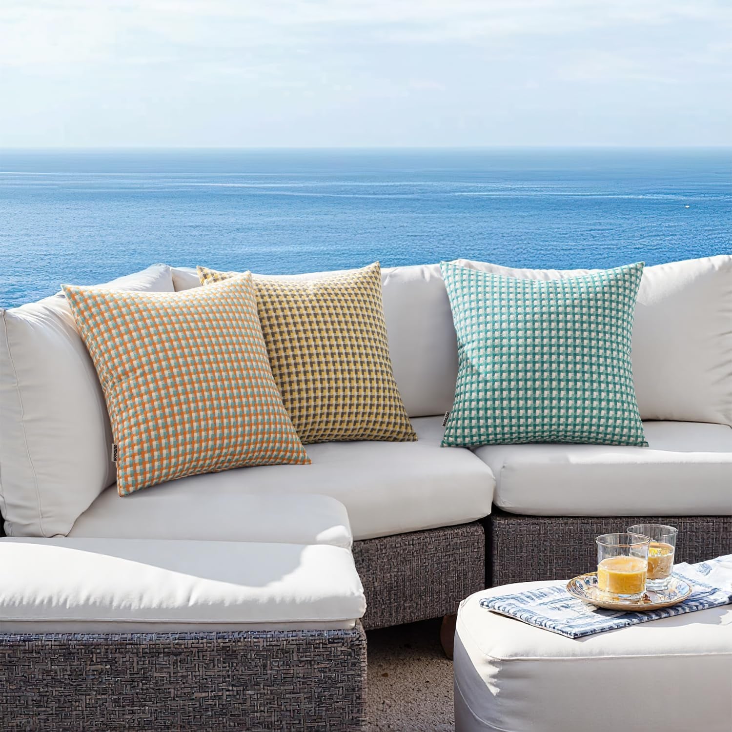 Pack of 2 Outdoor Throw Pillow Covers Decorative Farmhouse Square Waterproof Pillows for Tent Patio Garden Balcony Sofa, 12X20 Inch Orange Green